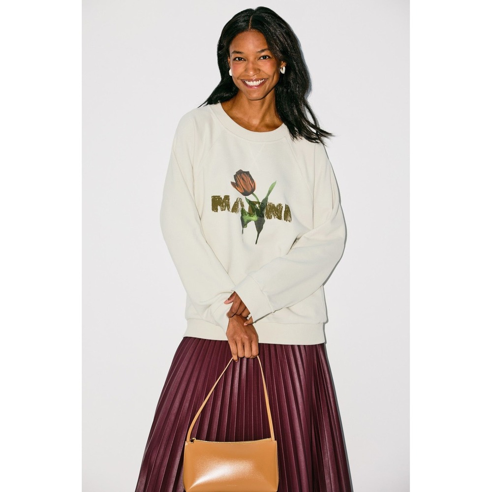 Marni Tulip Logo Sweatshirt Off-White Cream Raglan Size 38 US 2